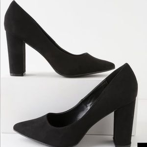 Lulus Black Suede Pointed Toe Heels